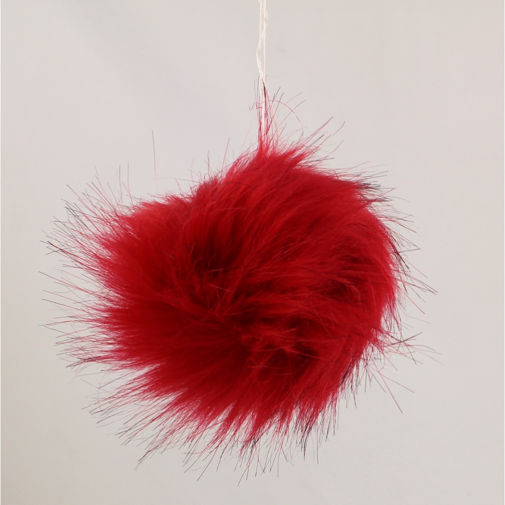 Pompon in pelliccia ecologica imitazione volpe diametro 10 cm Rosso
